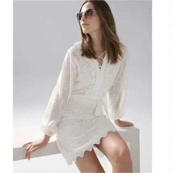 White House Black Market Dresses & Skirts - NEW White House Black Market Long-Sleeve White Eyelet Dress, XXS